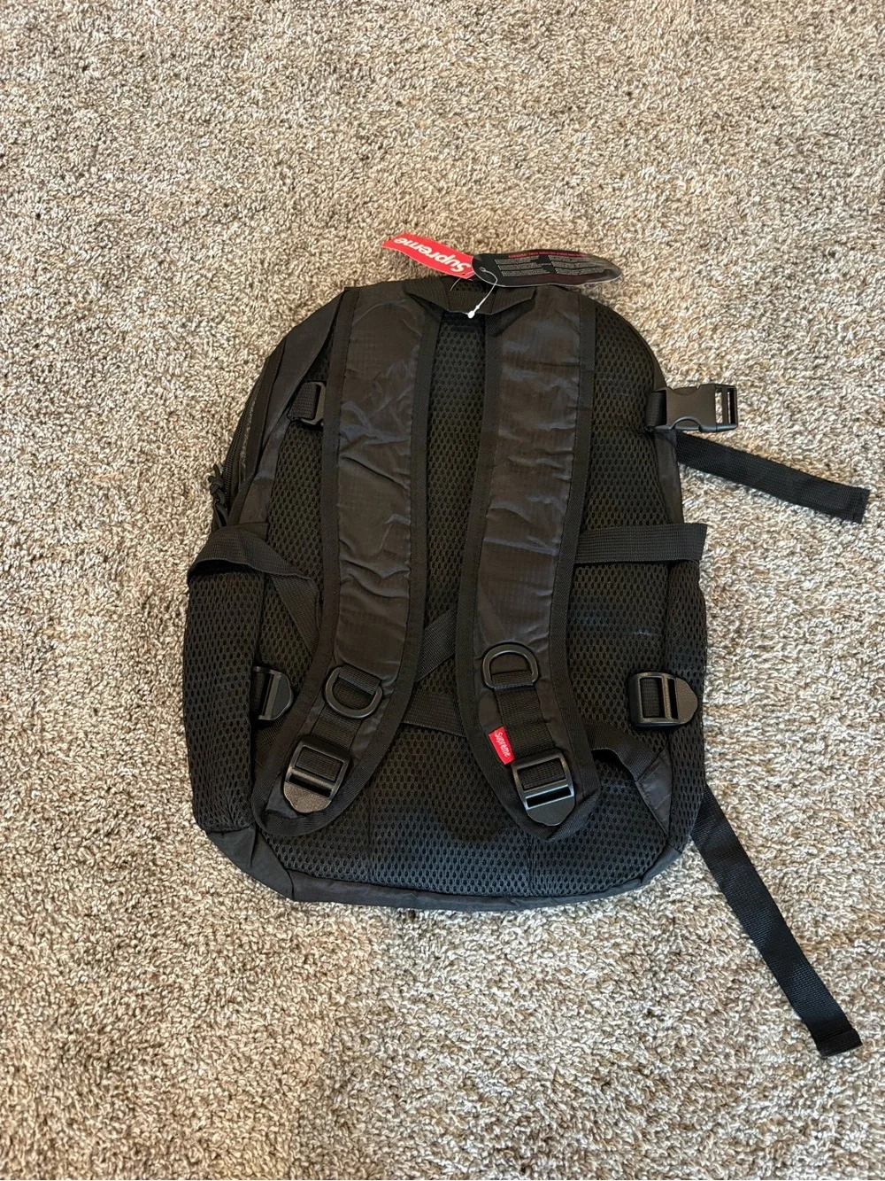 Supreme Black Backpack with Vertical White Logo